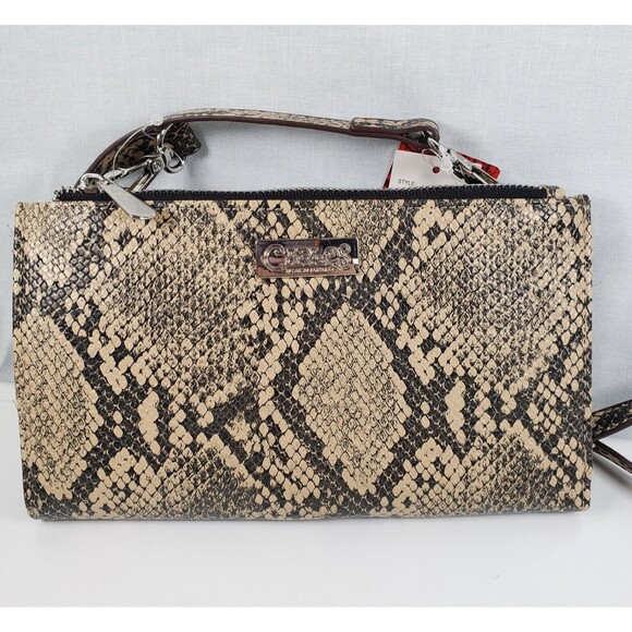 Carlos Santana Tan Gray Snakeskin Purse Crossbody Bag Buckle Strap New With Tags - Picture 5 of 16